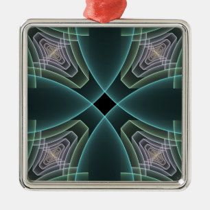 Adorno Metálico Arte gráfico geométrico fractal teal moderno