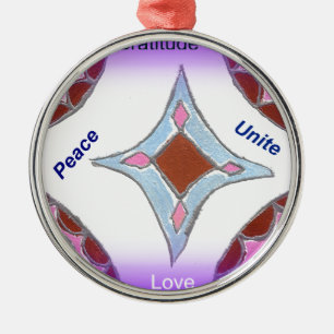 Adorno Metálico Arte Impreso Mandala "Gratitud Paz Amor Unir"