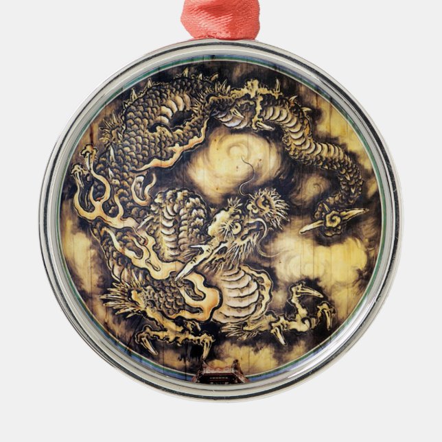 Adorno Metálico Arte oriental japonés tradicional fresco de madera (Frente)