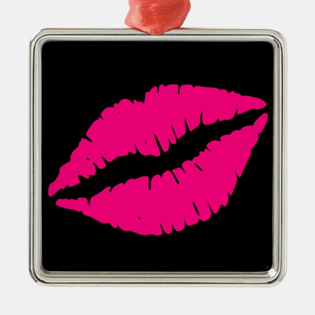 Adorno Metálico Arte pop de beso con lápiz labial rosa (Frente)