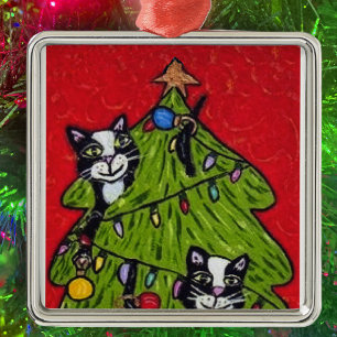 Adorno Metálico Arte Popular Cats Árbol de Navidad