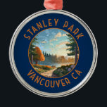 Adorno Metálico Arte retro de Stanley Park Vancouver Canada<br><div class="desc">Stanley Park en un estilo de arte vectorial. Como el primer parque de Vancouver,  con sus jardines en constante crecimiento,  sus prístinas zonas costeras y sus aproximadamente 500.000 cedros,  abetos y abetos.</div>