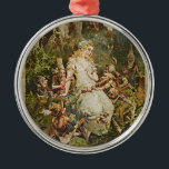 Adorno Metálico Arte romántico de cuento de hadas alemanas de niev<br><div class="desc">Tome una página de un cuento de hadas con esta encantadora princesa, Blancanieves, y su familia adoptiva enana. ¡Escribe su historia hoy! Este diseño de personalizable presenta un ilustracion a todo color de un libro para niños que muestra un blanco de nieve alemán vintage en el patio de la selva...</div>