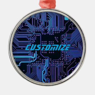 Adorno Metálico Arte tecnológico de placa de circuito PCB azul cib