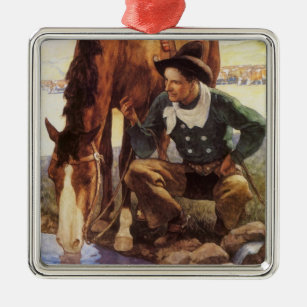 Adorno Metálico Arte vintage, vaquero regando su caballo por NC Wy
