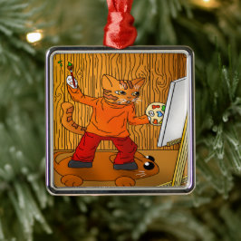 Adorno Metálico Artista pintador de gato