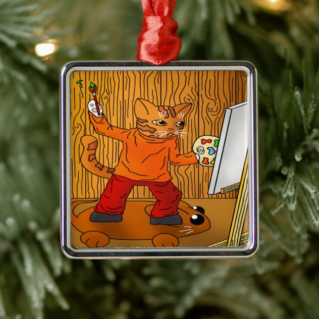 Adorno Metálico Artista pintador de gato (Árbol)