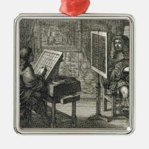 Adorno Metálico Artista que pinta un retrato sobre una rejilla