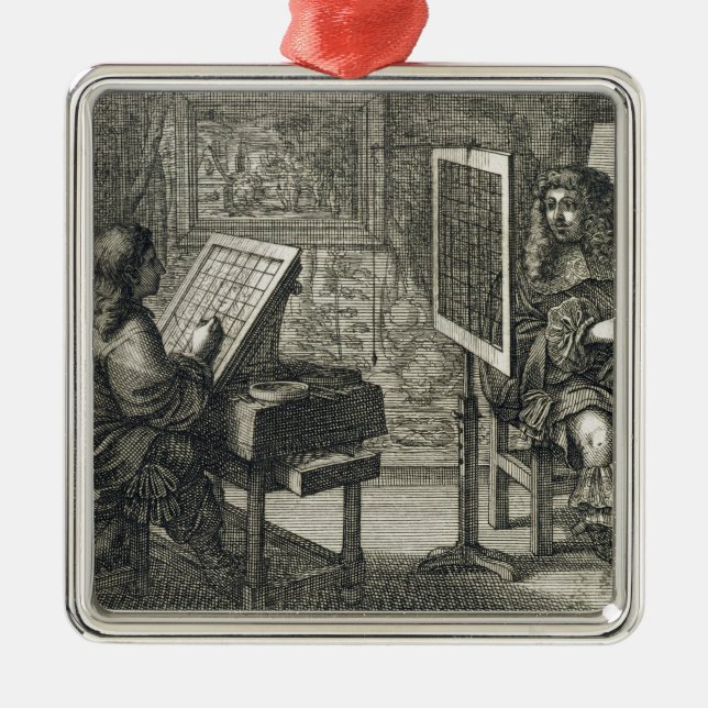 Adorno Metálico Artista que pinta un retrato sobre una rejilla (Frente)