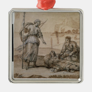 Adorno Metálico Asclepius que restablece Hippolytus (pluma y