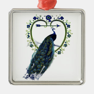 Adorno Metálico Asombroso pavo real y adornado marco floral cardía