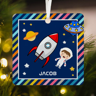 Adorno Metálico Astronauta Niño Lindo Cohete Espacio Exterior Habi