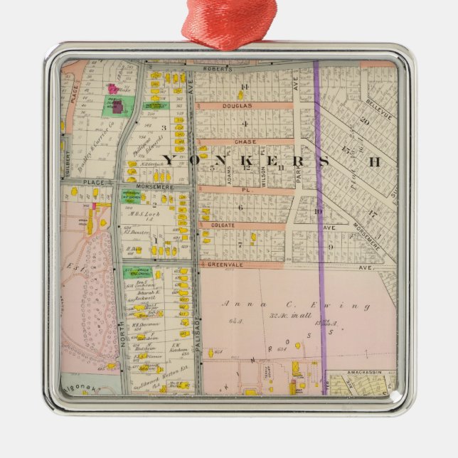 Adorno Metálico Atlas del mapa de Yonkers NY (Frente)