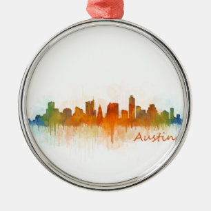 Adorno Metálico Austin Texas skyline Watercolor v3