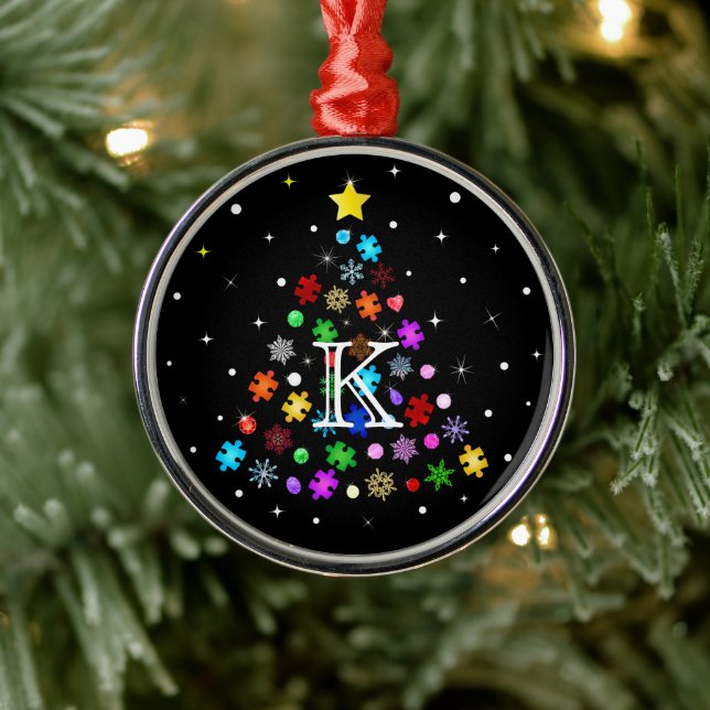 Adorno Metálico Autismo Árbol de Navidad de Snowflake (Árbol)