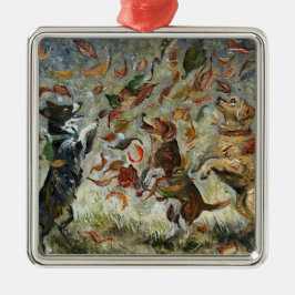 Adorno Metálico Autumn Tailwag Whimsical Golden Retriever Dogs Oil