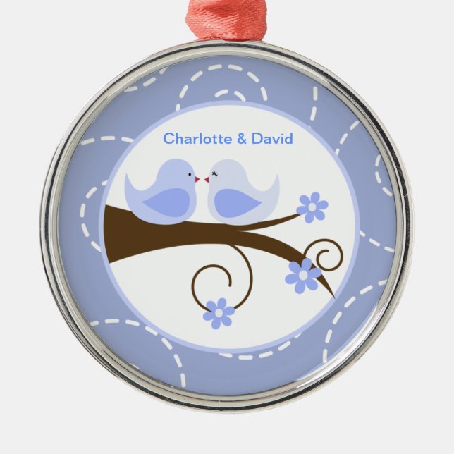 Adorno Metálico Ave dulce (azul) Personalizado Amor Pájaro Keepsak (Frente)
