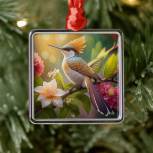 Adorno Metálico Ave Fantasy de Honeyeater con cresta dorada