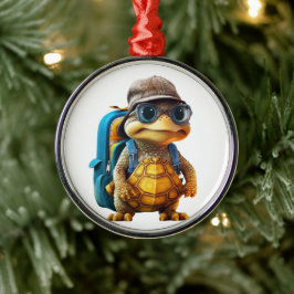Adorno Metálico Aventurous Cute Turtle con mochila,