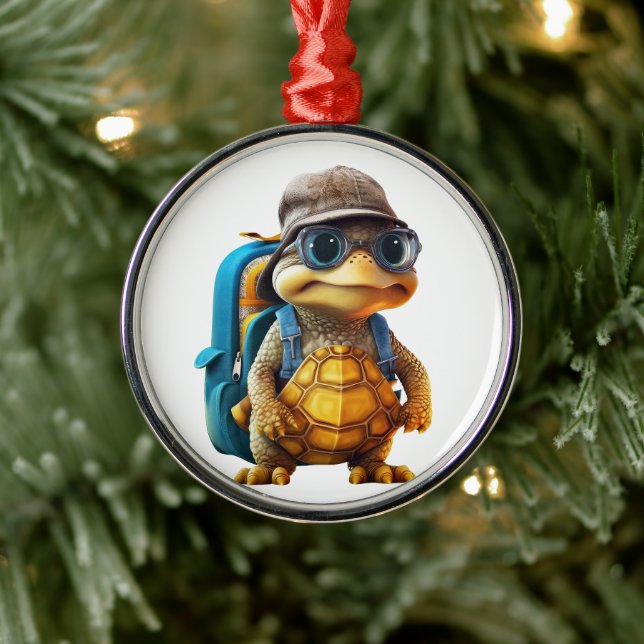 Adorno Metálico Aventurous Cute Turtle con mochila, (Árbol)