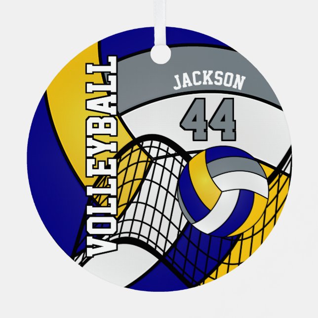Adorno Metálico Azul, amarillo y gris personalizan el voleibol (Reverso )