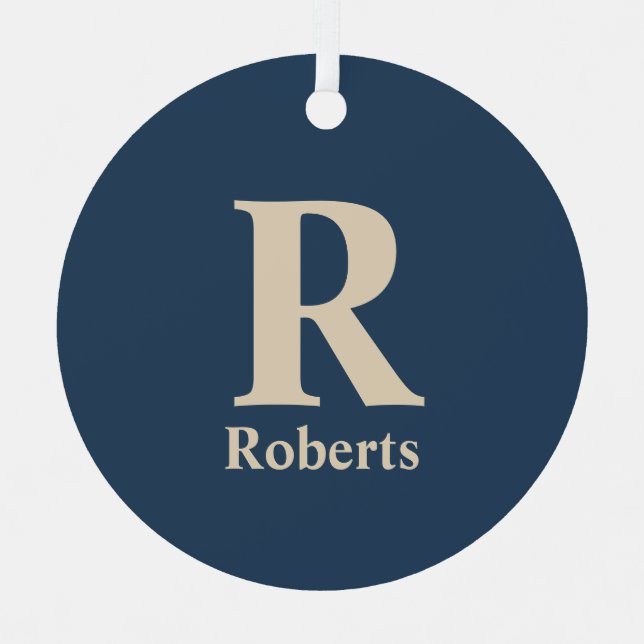 Adorno Metálico Azul Clásico Y Vainilla Nombre/Primera/Familia (Anverso)