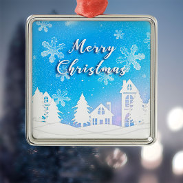 Adorno Metálico Azul de la Casa Blanca de Nieve de Navidad