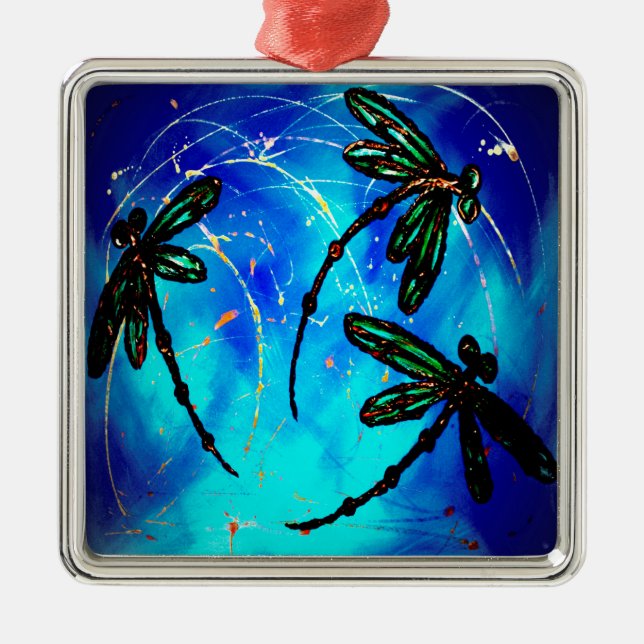 Adorno Metálico Azul de vuelo de libélula (Frente)