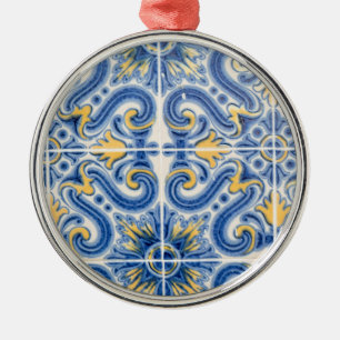 Adorno Metálico Azulejo azul y amarillo, Portugal