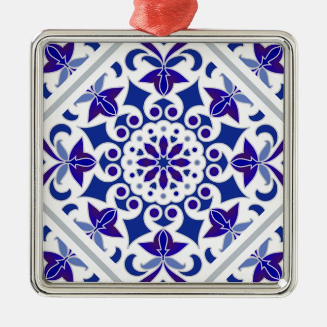Adorno Metálico Azulejos portugueses azules y blancos índigo (Frente)