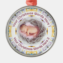 Adorno Metálico Baby First Christmas Yellow Purple Photo Keepsake