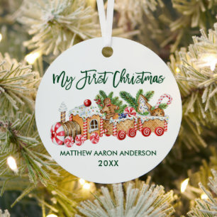 Adorno Metálico Baby My First Christmas Gingbread Train Green