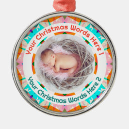 Adorno Metálico Baby’s First Christmas Orange Blue Pink Photo Gift