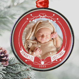 Adorno Metálico Baby's First Christmas Custom Name Year Photo