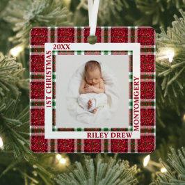 Adorno Metálico Baby's First Christmas Photo Plaid