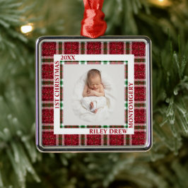 Adorno Metálico Baby's First Christmas Photo Plaid