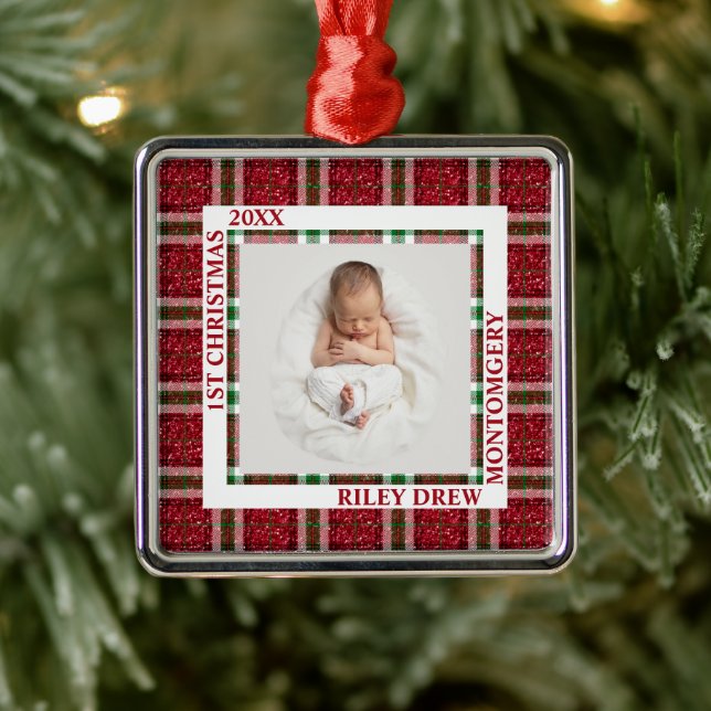 Adorno Metálico Baby's First Christmas Photo Plaid (Árbol)