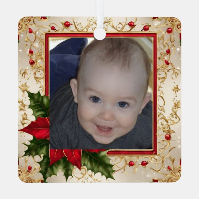 Adorno Metálico Baby's First Christmas Photo Template (Reverso )