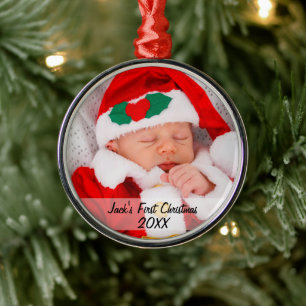 Adorno Metálico Babys personalizados primer nombre de foto navideñ