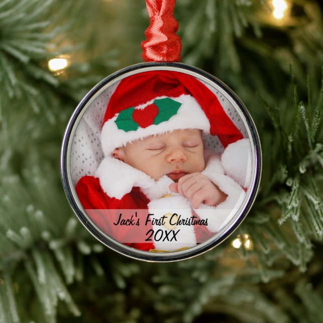 Adorno Metálico Babys personalizados primer nombre de foto navideñ (Árbol)