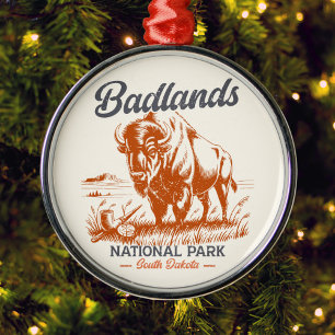 Adorno Metálico Badlands National Park Retro Bison Artwork Gift 