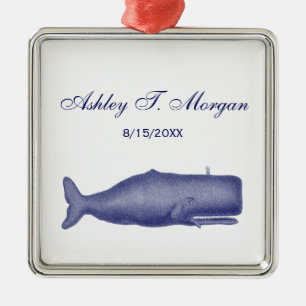 Adorno Metálico Ballena Estilizada de Siglo XIX Vintage #1 en Azul