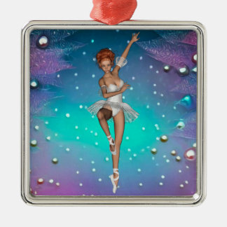 Adorno Metálico Ballerina Pintada Perlas Fondo Verde azulado y Púr