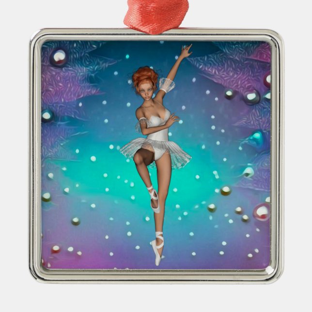 Adorno Metálico Ballerina Pintada Perlas Fondo Verde azulado y Púr (Frente)