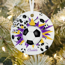 Adorno Metálico balones de fútbol estrellas del oro púrpura chicas