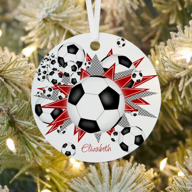 Adorno Metálico balones de fútbol estrellas grises rojas chicas (in situ)