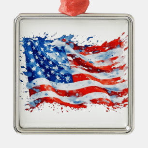 Adorno Metálico Bandera Americana USA Acuarela 4 de Julio