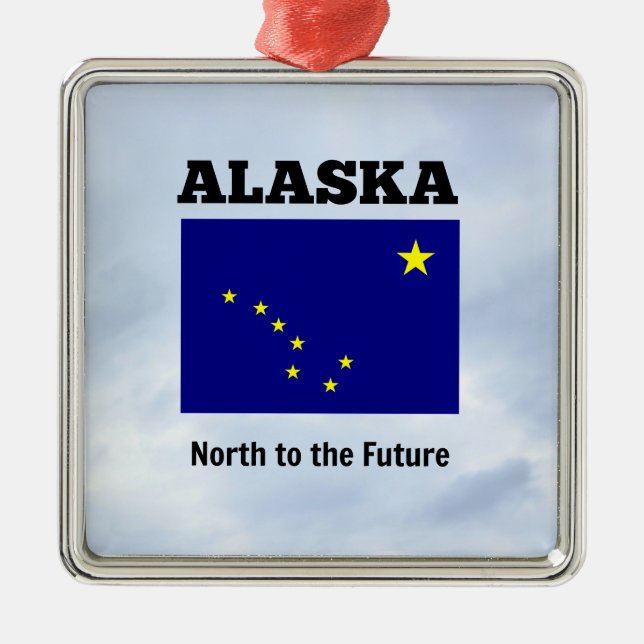 Adorno Metálico Bandera de Alaska y consigna metalizado (Frente)