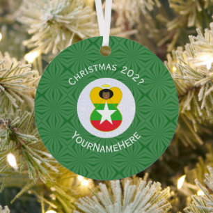 Adorno Metálico Bandera de Birmania Myanmar Ángel Navidad Personal