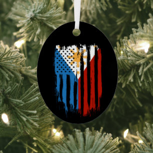 Adorno Metálico Bandera de Filipinas mitad americana mitad filipin